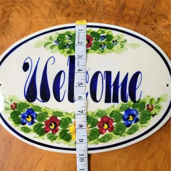 WELCOME SLATE SIGN Flowers Hanging Garden In/Outdoor Hand Paint Oval - Picture 8 of 8